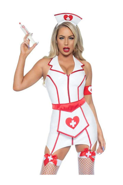Leg Avenue ER Hottie Nurse Vinyl Costume in White/Red 