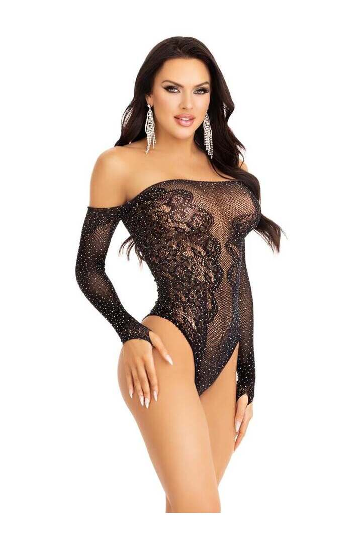 Leg Avenue Fade Into You Rhinestone Lace Teddy in One Size 2