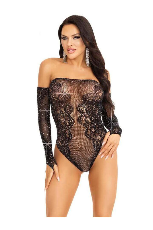 Leg Avenue Fade Into You Rhinestone Lace Teddy in One Size 