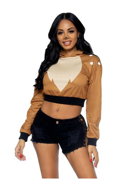 Leg Avenue Fawn Cropped Hoodie With Antler in Brown 2