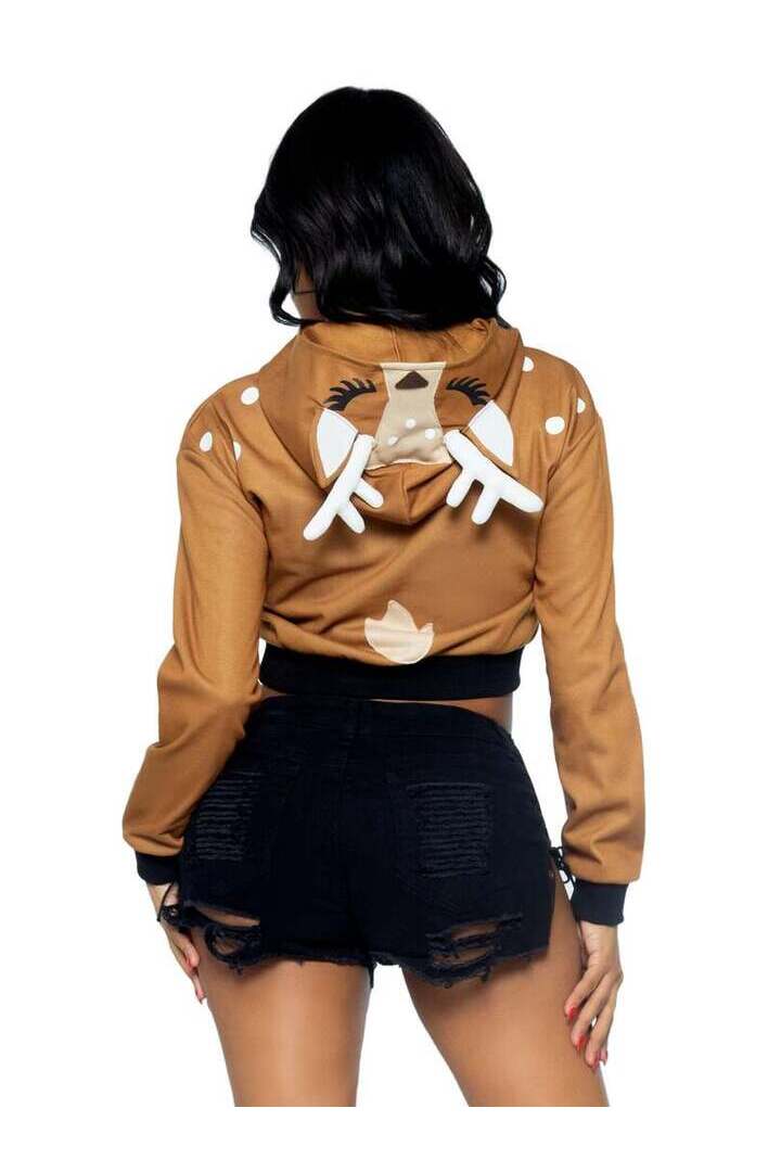Leg Avenue Fawn Cropped Hoodie With Antler in Brown 3