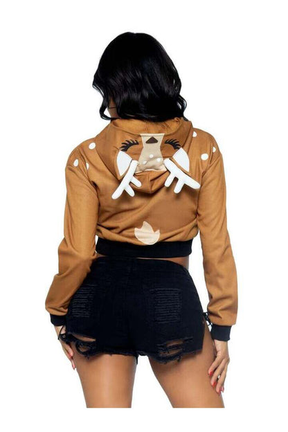 Leg Avenue Fawn Cropped Hoodie With Antler in Brown 3