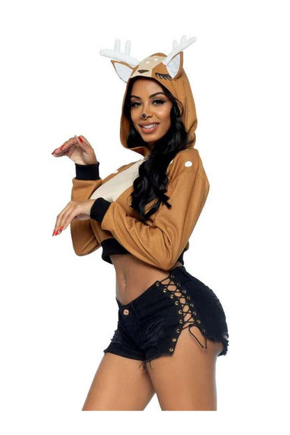 Leg Avenue Fawn Cropped Hoodie With Antler in Brown 4
