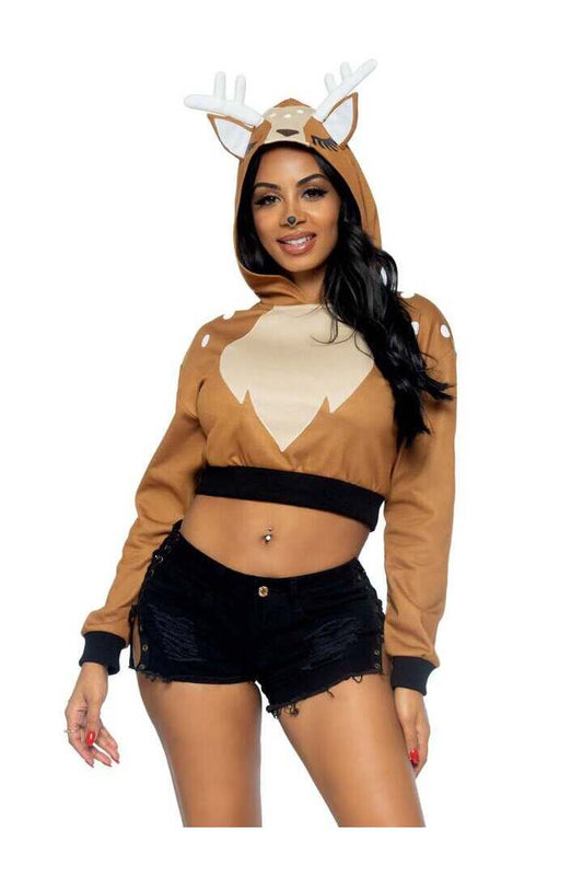 Leg Avenue Fawn Cropped Hoodie With Antler in Brown 