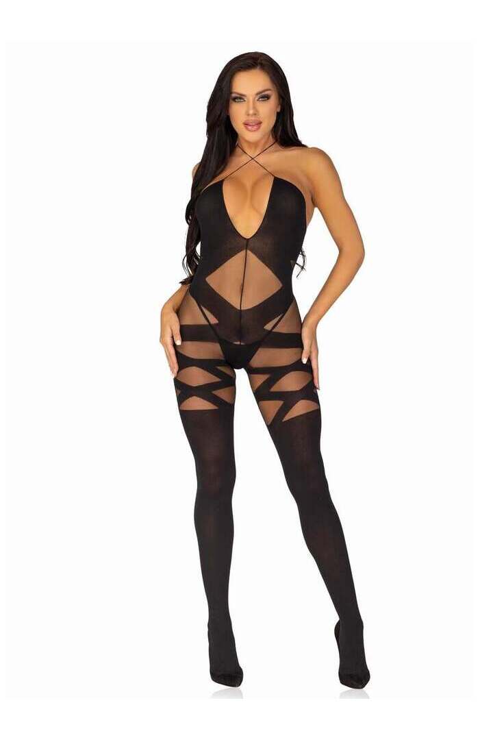 Leg Avenue Feels Like Love Opaque Bodystocking Black in One Size 4