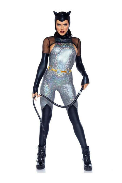 Leg Avenue Feline Felon Villain Catsuit Costume in Black/Silver 2