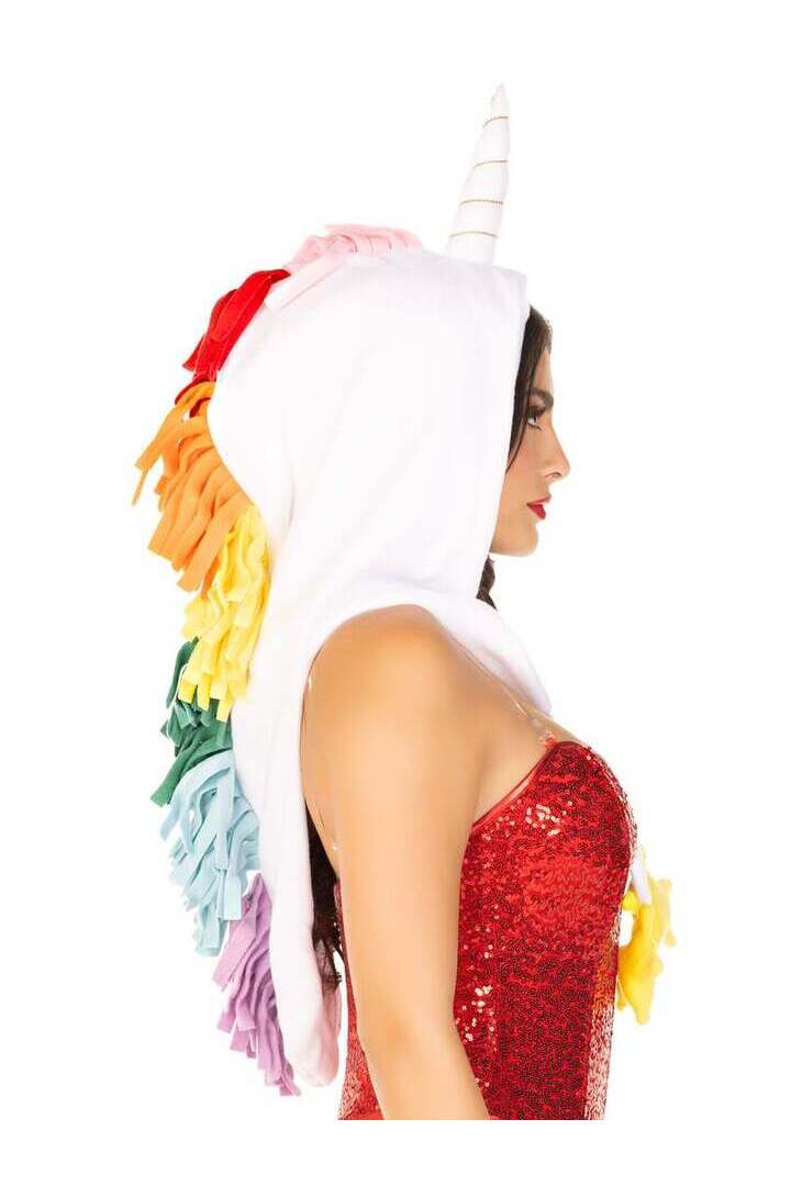 Leg Avenue Fleece Rainbow Unicorn Hood with Star Ties White in One Size 2