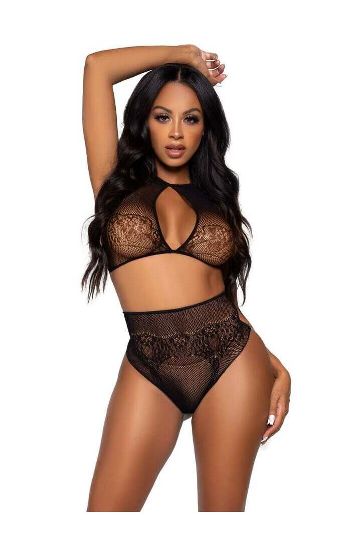 Leg Avenue Forever Mine Crop Top Set Black in One Size 2