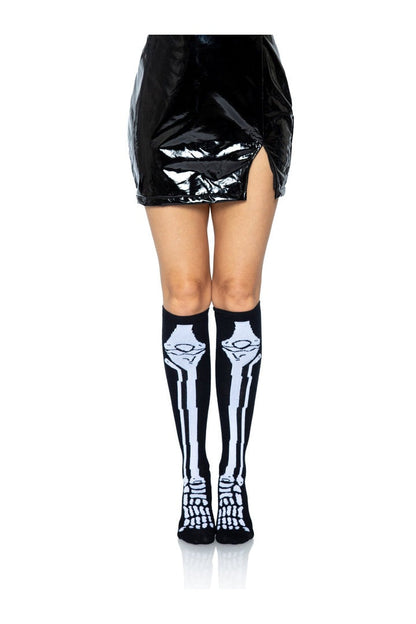 Leg Avenue Frankie Skeleton Knee Socks Black/White in One Size  1
