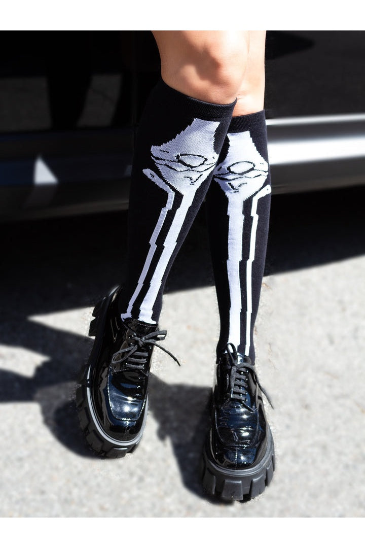 Leg Avenue Frankie Skeleton Knee Socks Black/White in One Size  3