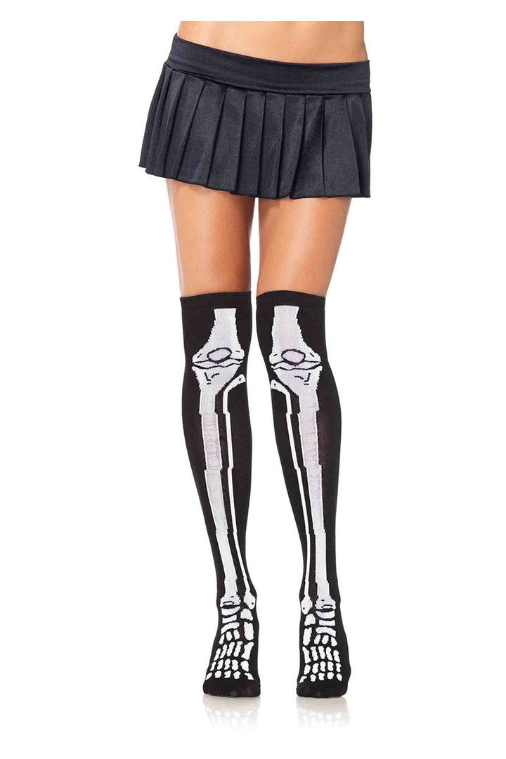 Leg Avenue Frankie Skeleton Knee Socks Black/White in One Size  4