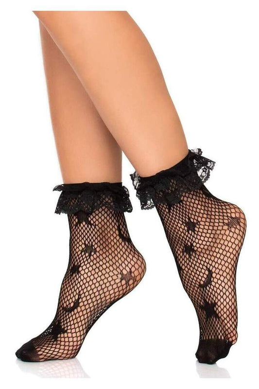 Leg Avenue Galaxy Net Ruffle Ankle Socks Black in One Size 