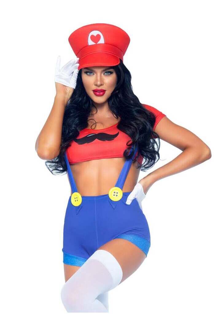 Leg Avenue Gamer Babe Sexy Costume With Hat in Red/Blue 2