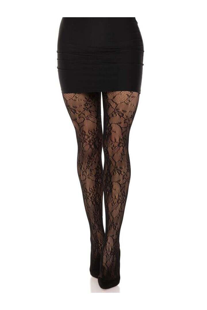 Leg Avenue Garden Rose Lace Tights Black in One Size 3