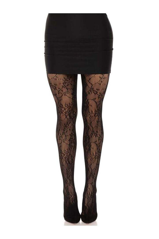 Leg Avenue Garden Rose Lace Tights Black in One Size 