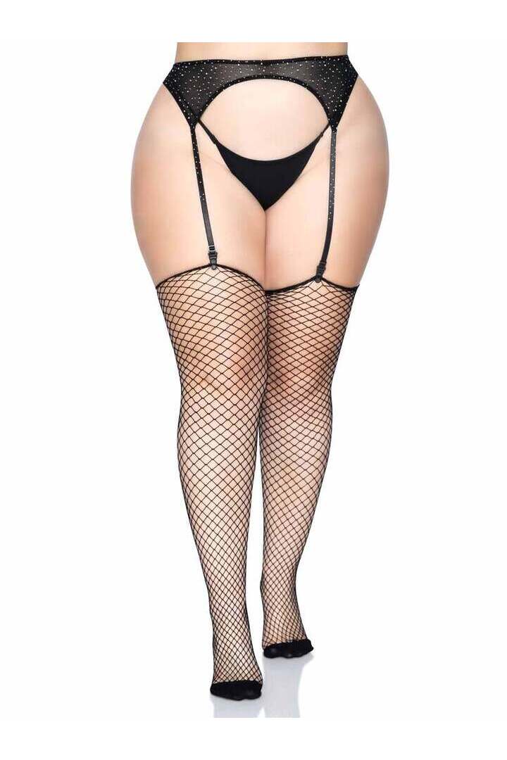 Leg Avenue Gem Plus Industrial Net Stockings Black in 1X 3