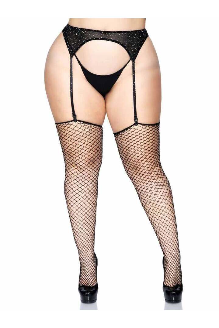 Leg Avenue Gem Plus Industrial Net Stockings Black in 1X 