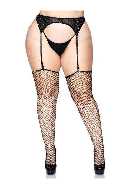 Leg Avenue Gem Plus Industrial Net Stockings Black in 1X 