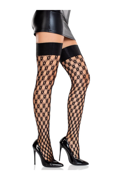 Leg Avenue Gemma Eyelet Net Thigh Highs Black in One Size  3
