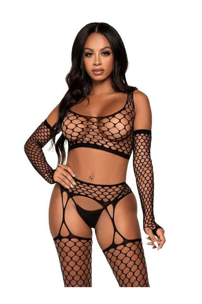 Leg Avenue Get Into It Crop Top and Garter Stockings Set in One Size 