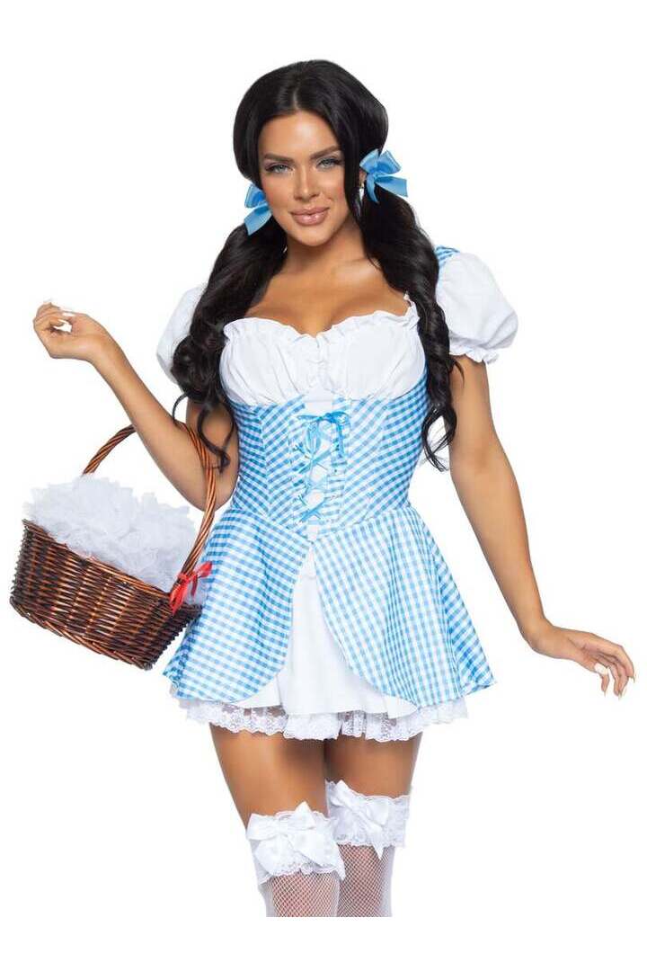 Leg Avenue Gingham Dress With Split Skirt in Blue/White 4