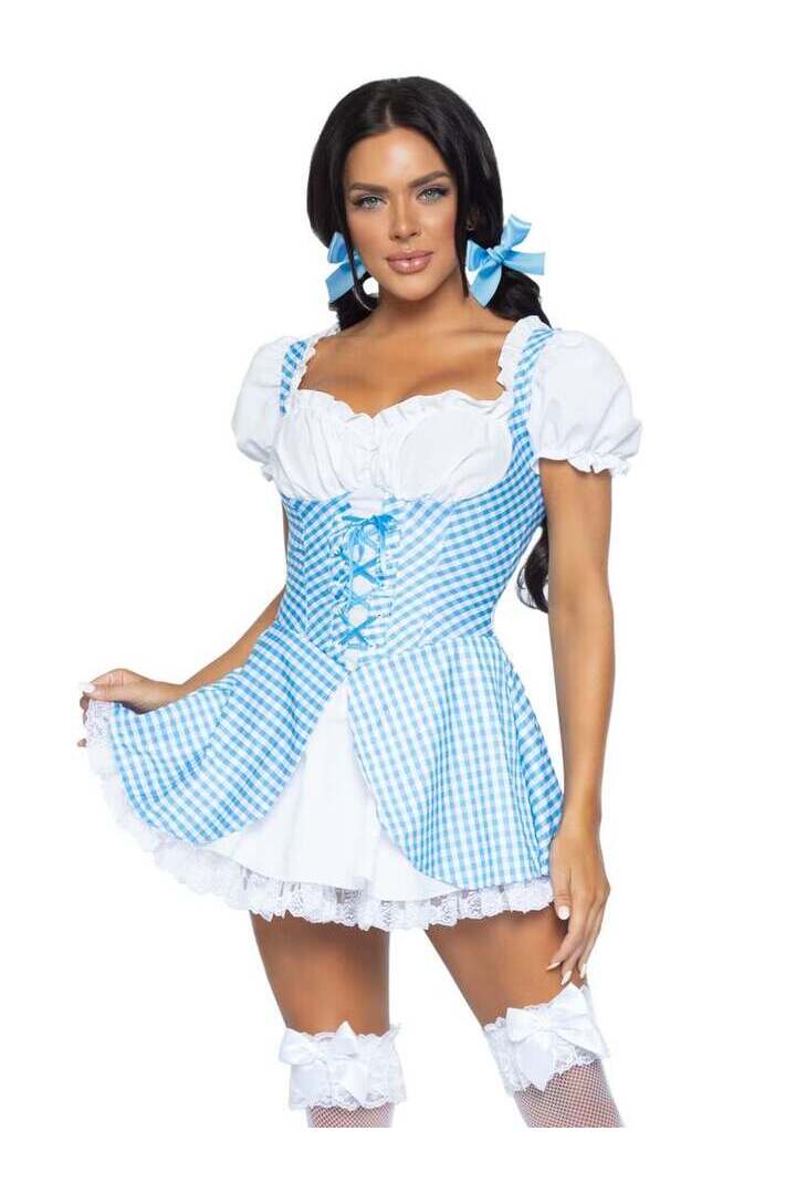 Leg Avenue Gingham Dress With Split Skirt in Blue/White 5