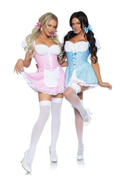 Leg Avenue Gingham Dress With Split Skirt in Blue/White 8