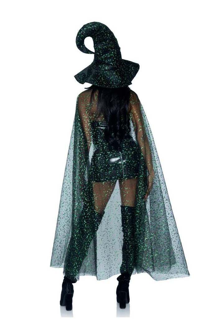 Leg Avenue Glitter Moon Cape and Witch Hat Costume Set Black/Green in One Size 3