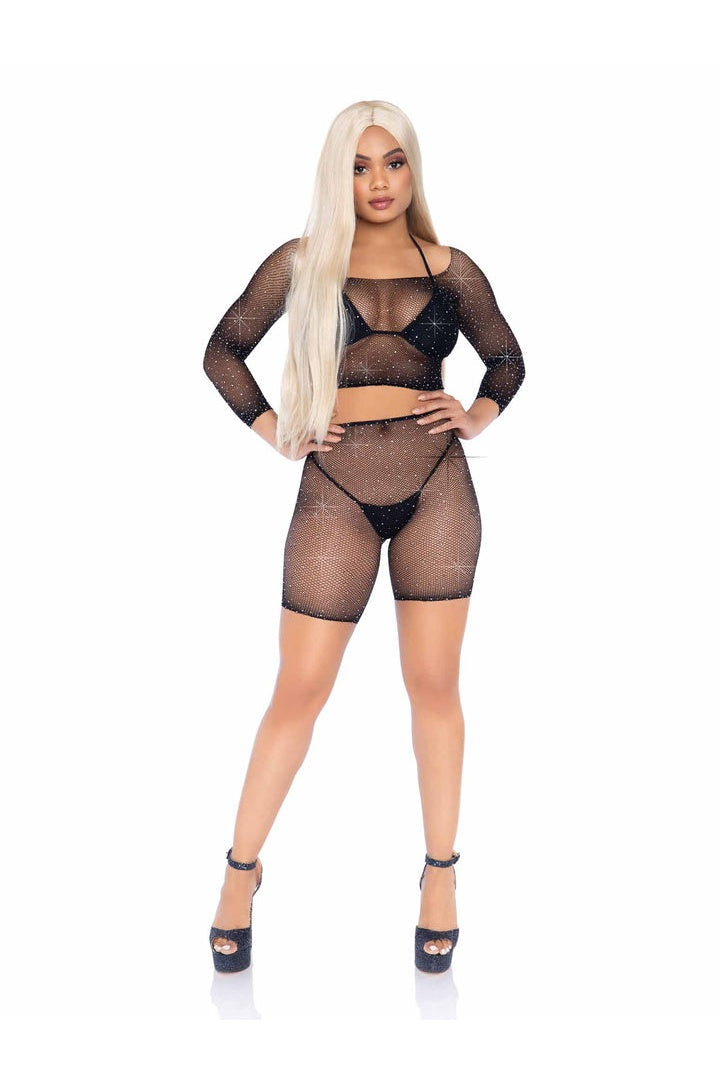 Leg Avenue Good Vibes Fishnet Crop Top & Bike Shorts Black in One Size  2