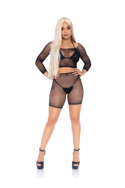 Leg Avenue Good Vibes Fishnet Crop Top & Bike Shorts Black in One Size  2