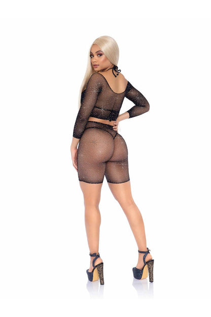 Leg Avenue Good Vibes Fishnet Crop Top & Bike Shorts Black in One Size  3