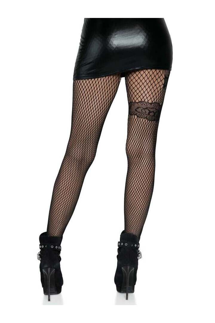 Leg Avenue Gunslinger Garter Fishnet Tights Black in One Size 2