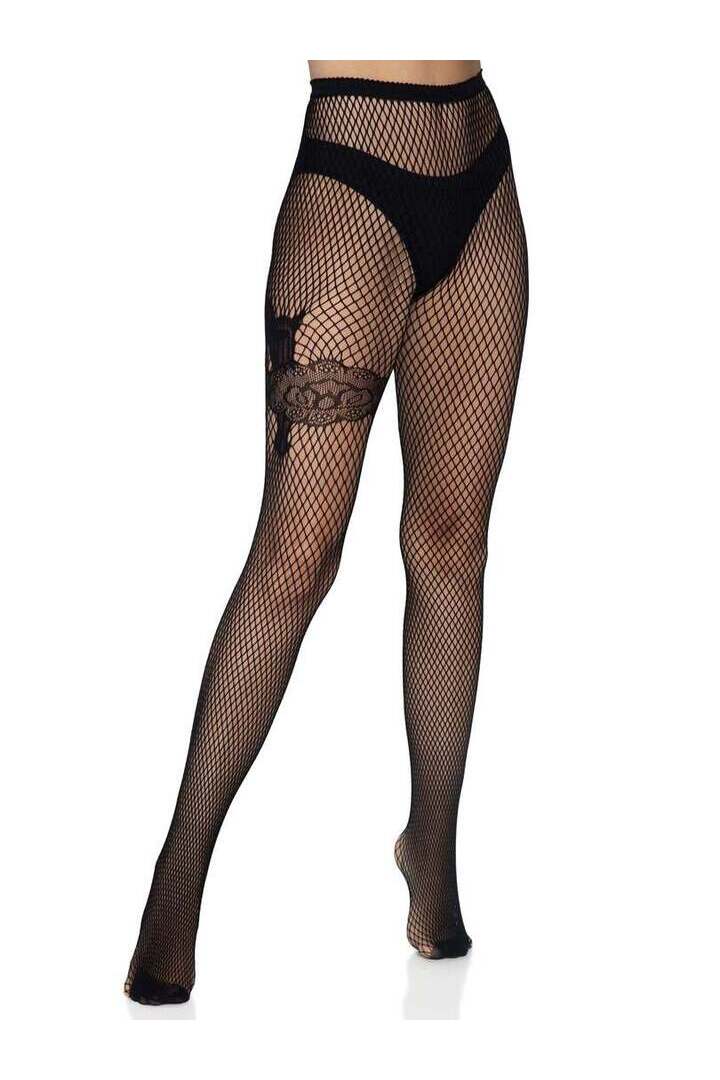 Leg Avenue Gunslinger Garter Fishnet Tights Black in One Size 3