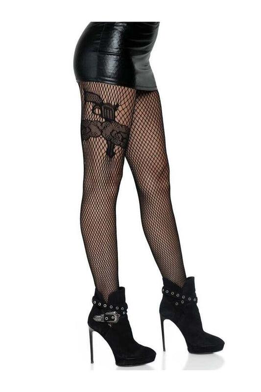 Leg Avenue Gunslinger Garter Fishnet Tights Black in One Size 