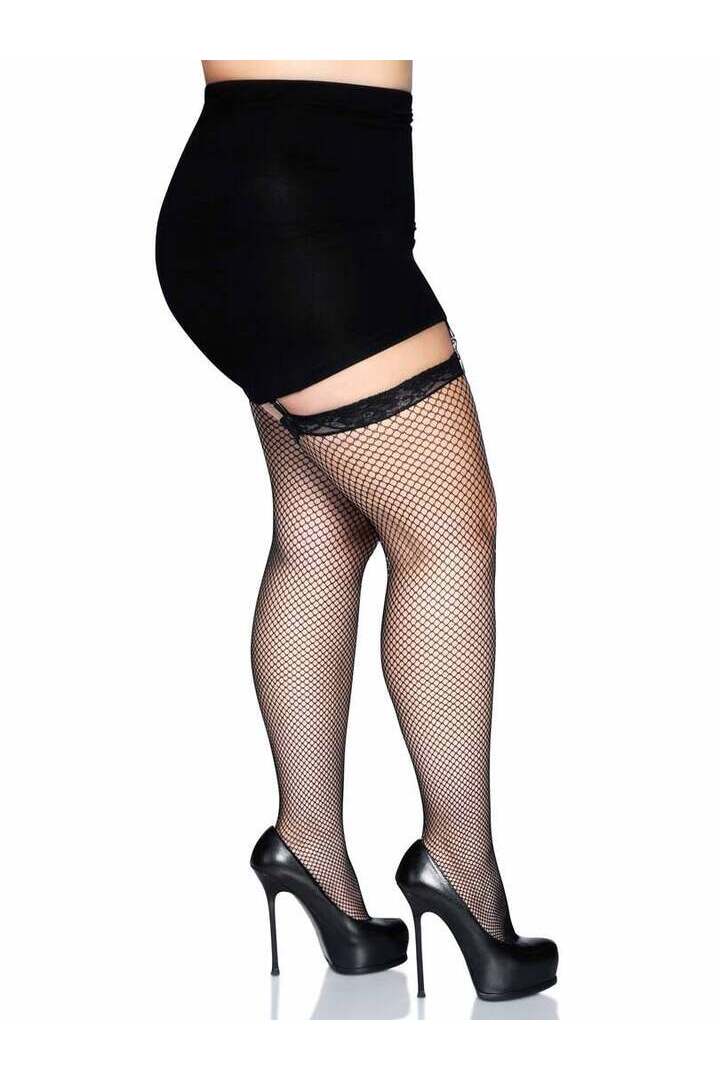 Leg Avenue Gwen Plus Fishnet Thigh High Stockings Black in Queen Size 2