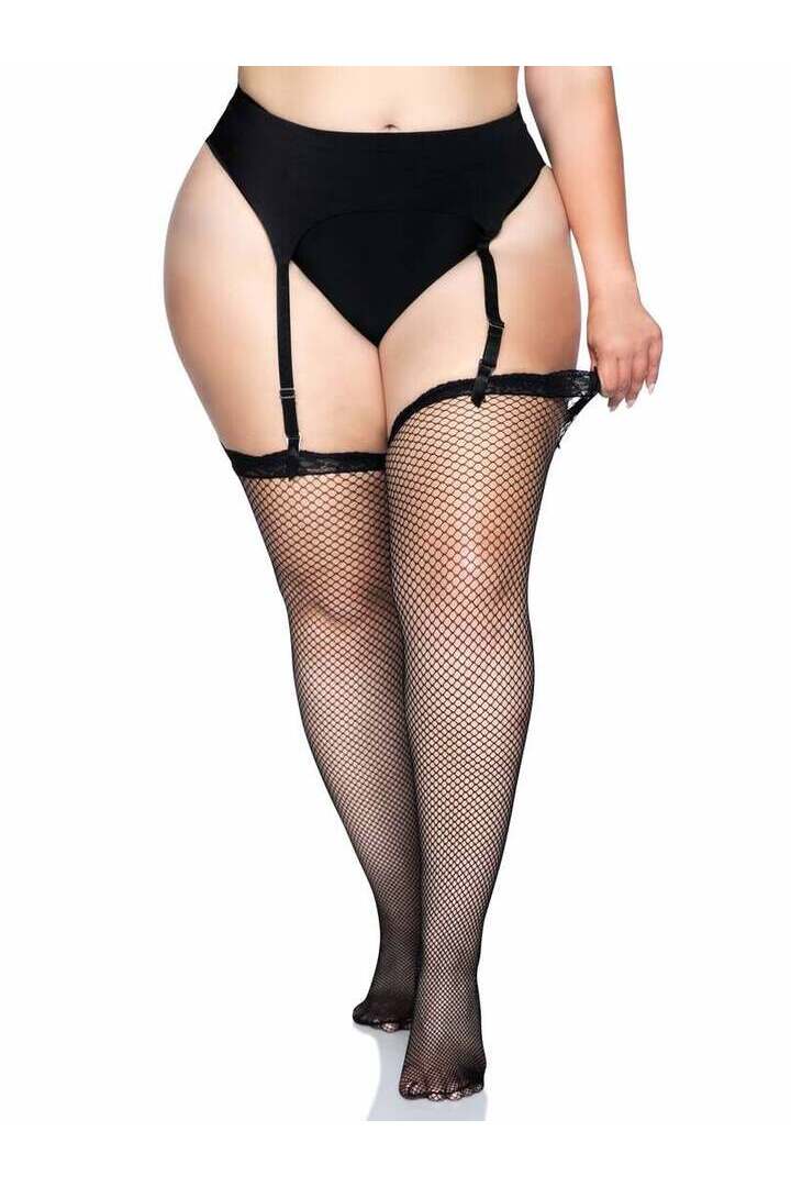 Leg Avenue Gwen Plus Fishnet Thigh High Stockings Black in Queen Size 3