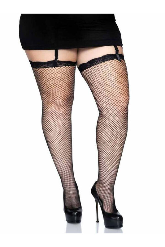 Leg Avenue Gwen Plus Fishnet Thigh High Stockings Black in Queen Size 