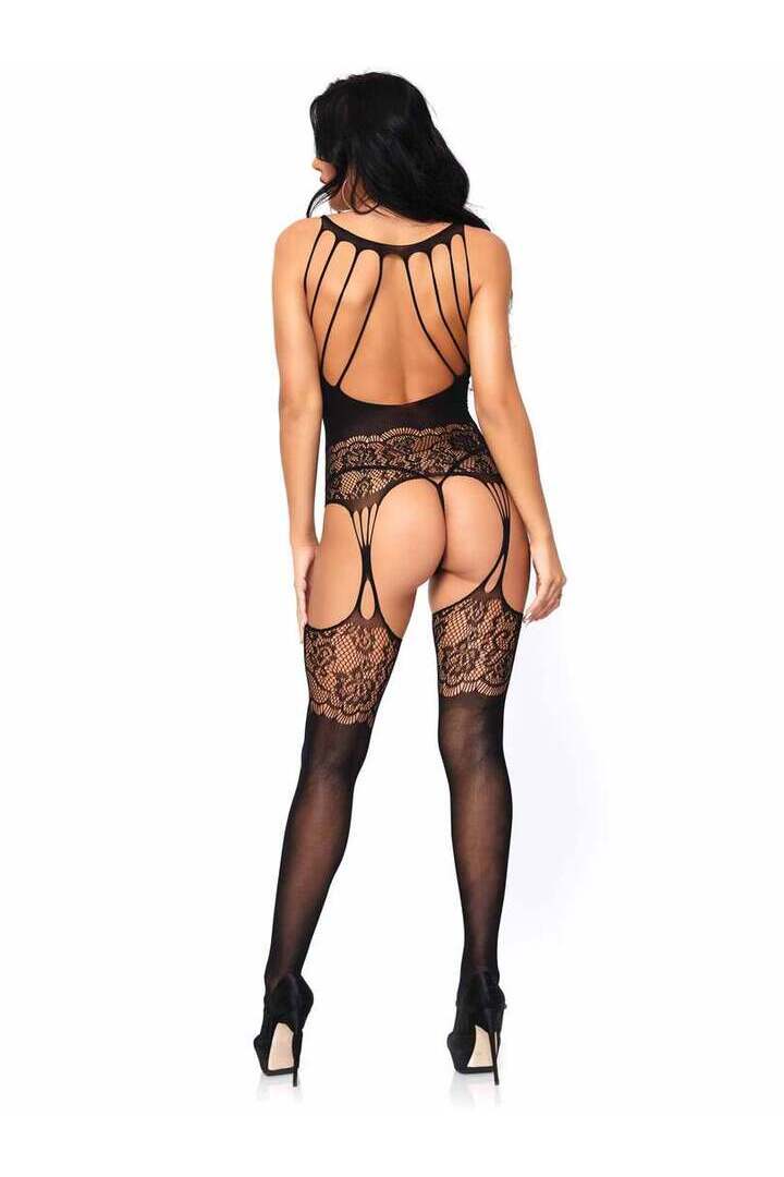 Leg Avenue Hard to Get Lace Bodystocking Black in One Size 3
