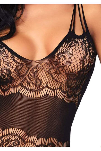 Leg Avenue Hard to Get Lace Bodystocking Black in One Size 4