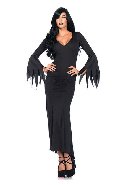 Leg Avenue High Slit Floor Length Bodycon Gothic Dress in Black 4
