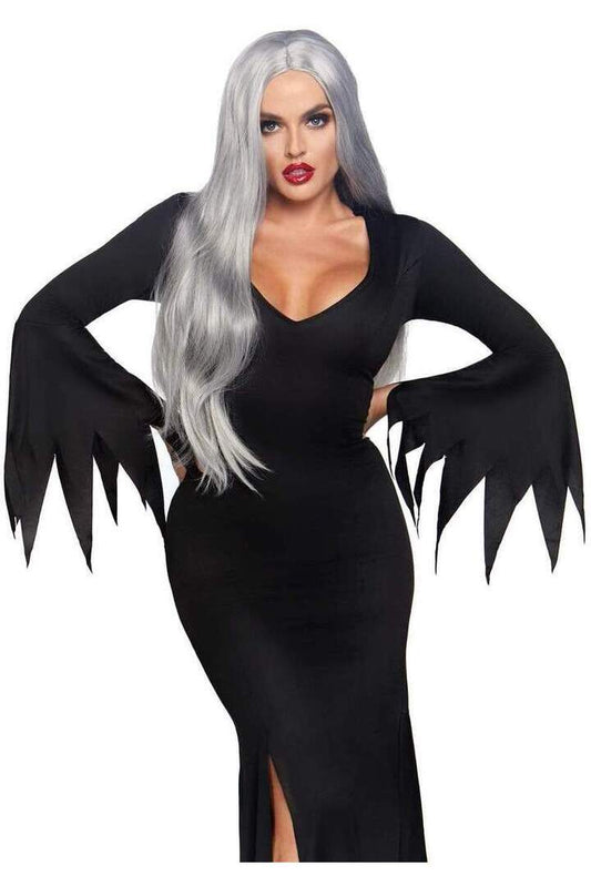 Leg Avenue High Slit Floor Length Bodycon Gothic Dress in Black 