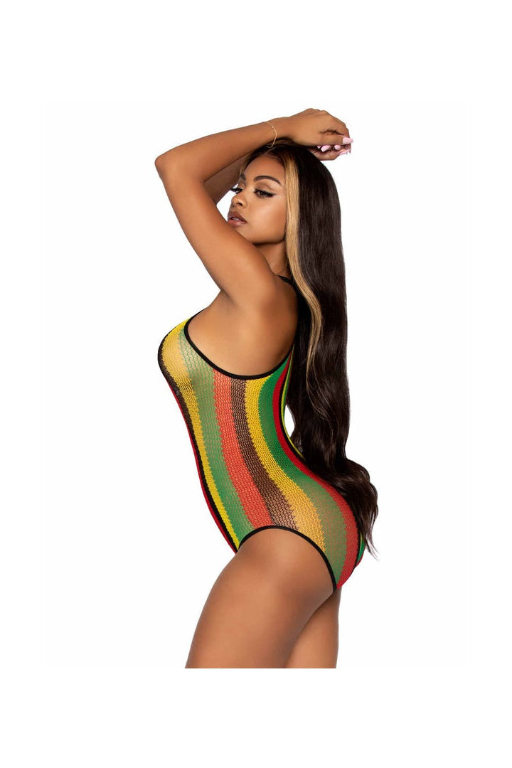 Leg Avenue Higher Love Fishnet Bodysuit Rasta in One Size  2