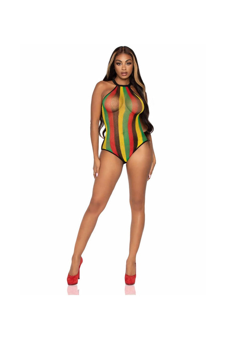 Leg Avenue Higher Love Fishnet Bodysuit Rasta in One Size  3