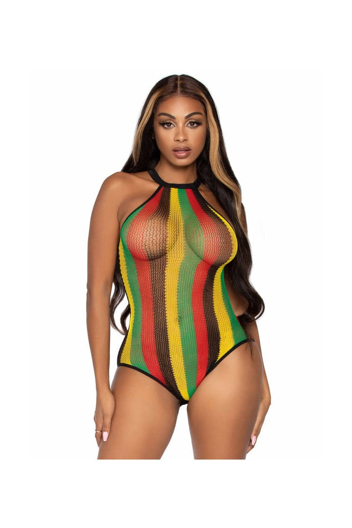 Leg Avenue Higher Love Fishnet Bodysuit Rasta in One Size 