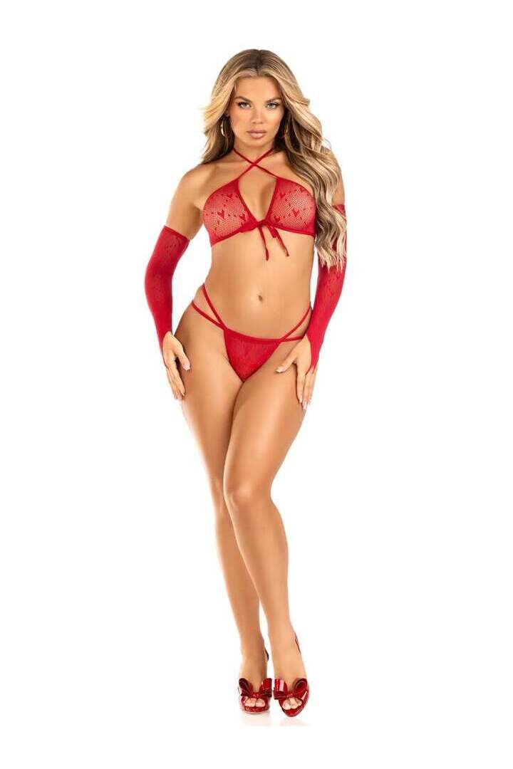 Leg Avenue Hopeless Romantic Bra and Panty Set Red in One Size 4