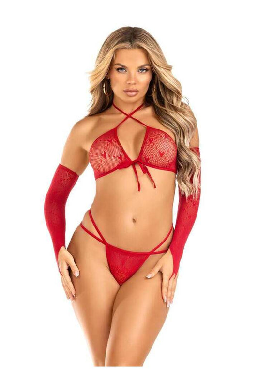 Leg Avenue Hopeless Romantic Bra and Panty Set Red in One Size 