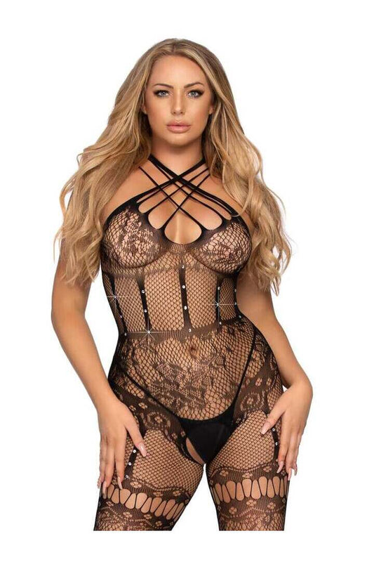 Leg Avenue Hot Nights Lace Bodystocking Black in One Size 