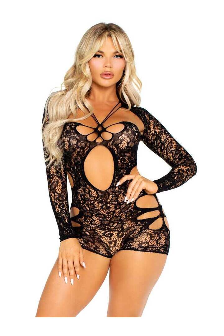 Leg Avenue In the Groove Lace Bodysuit Black in One Size 3