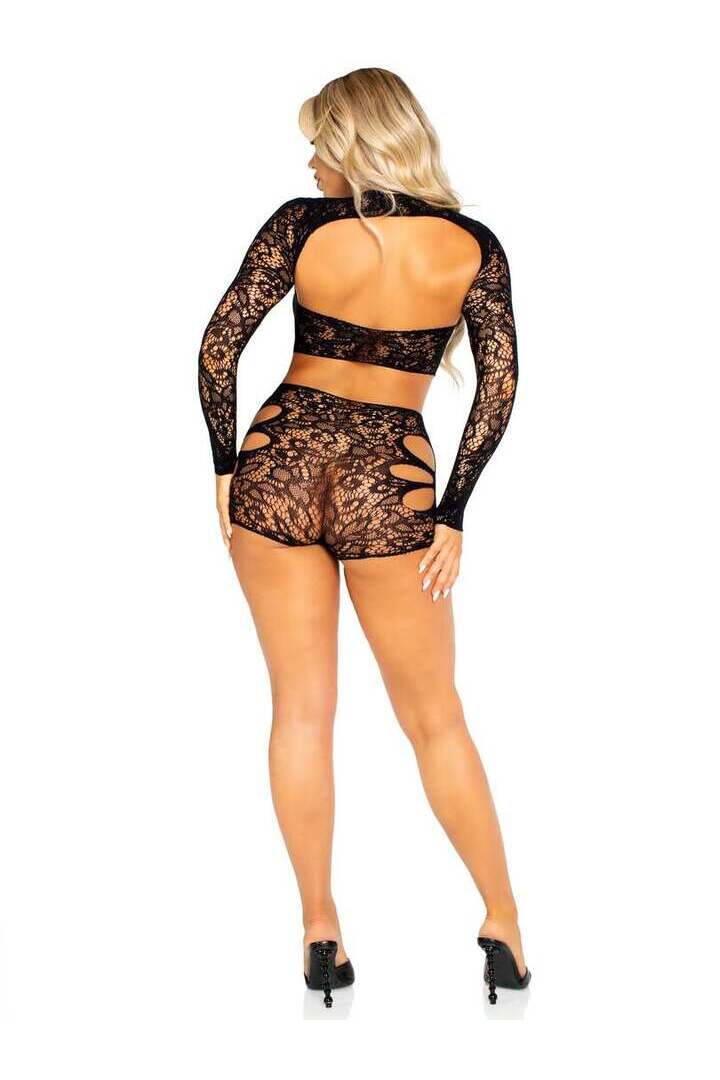 Leg Avenue In the Groove Lace Bodysuit Black in One Size 5