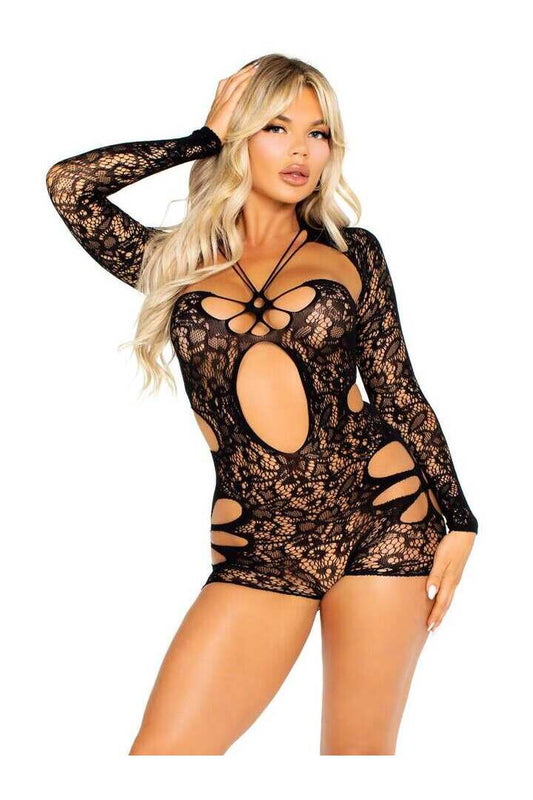 Leg Avenue In the Groove Lace Bodysuit Black in One Size 
